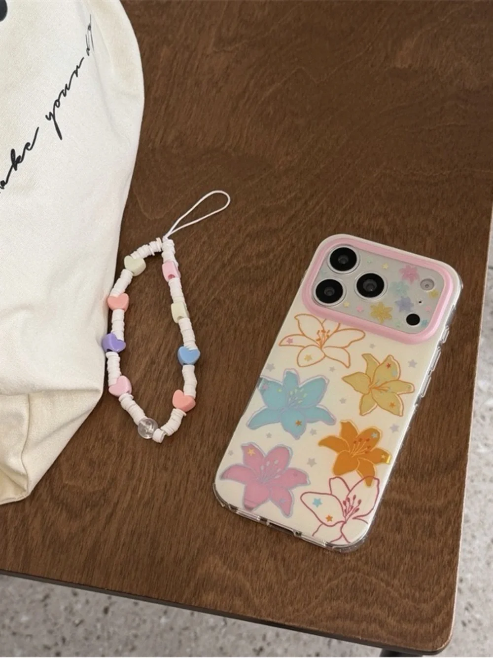 Floral Multicolor Protective Phone Case with Beaded Strap